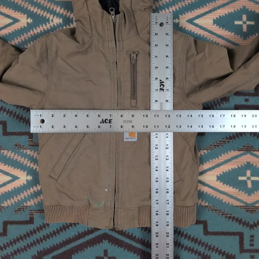 Carhartt Jacket Youth XS 6 Brown Duck Cloth Quilt Lined Canvas Coat Distressed